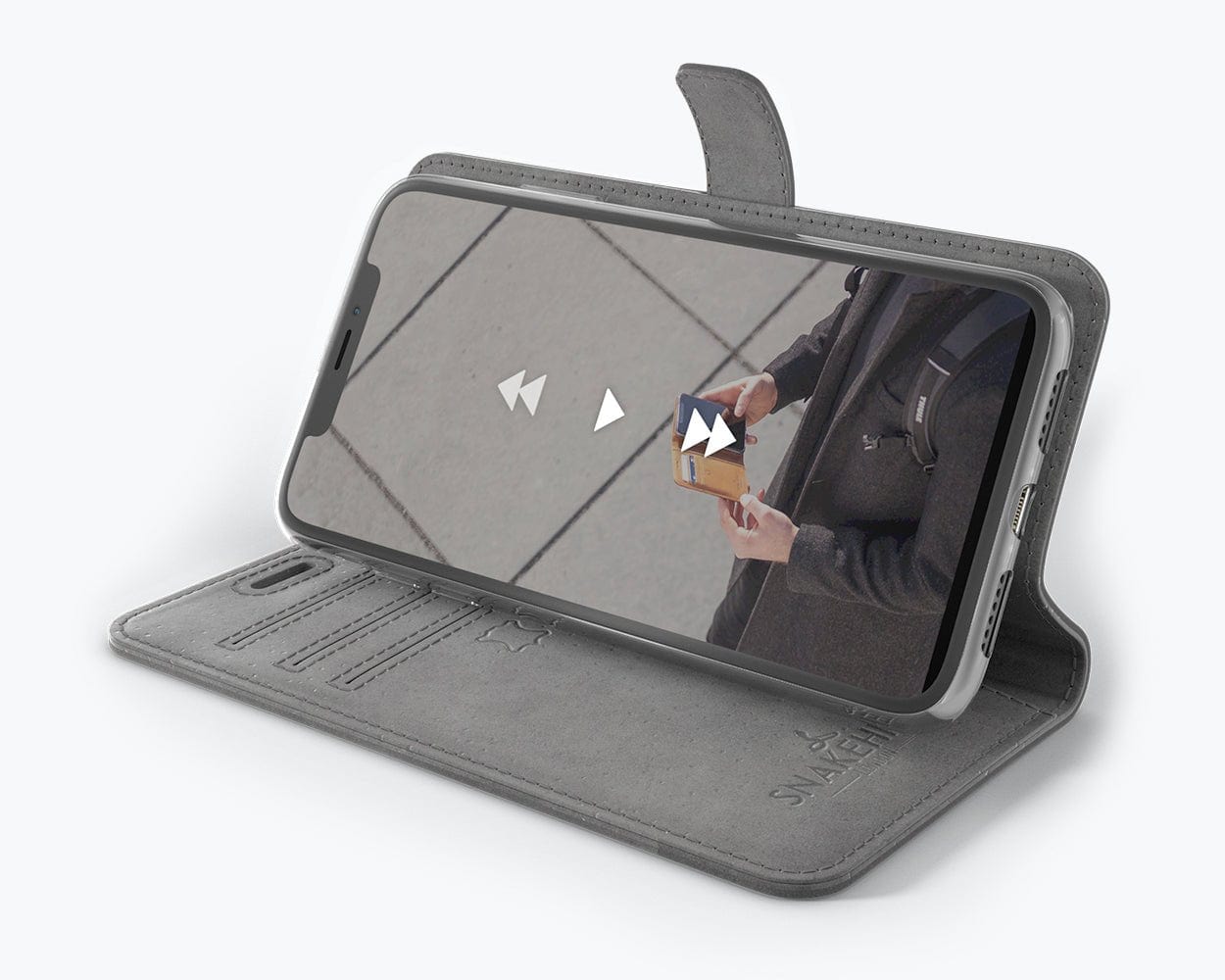 Apple iPhone 11 - Vintage Leather Wallet Grey Apple iPhone 11 - Snakehive UK