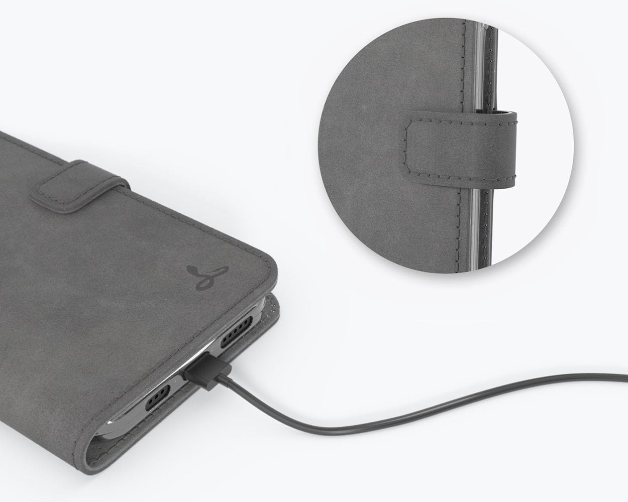 Apple iPhone 12 Pro - Vintage Leather Wallet Grey Apple iPhone 12 Pro - Snakehive UK