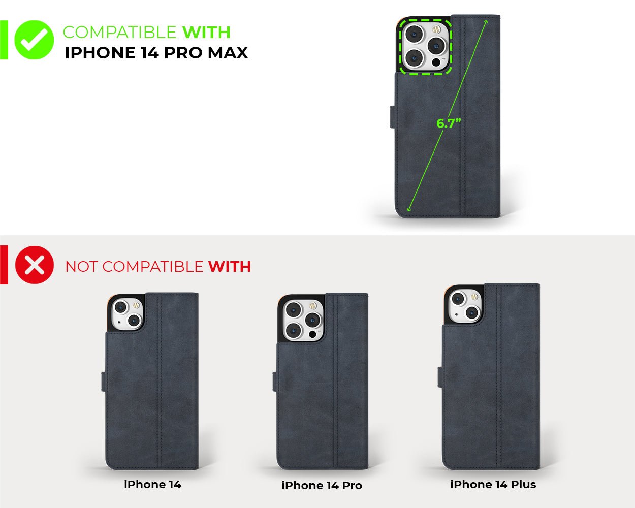 Apple iPhone 14 Pro Max - Vintage Leather Wallet Phone Case (Side Clasp)